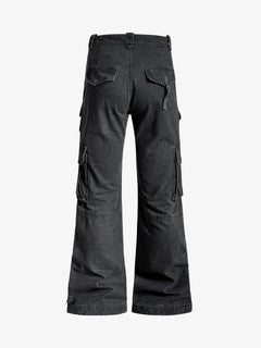 Vintage Washed Multi-Pocket Adjustable Strap Flare Cargo Pants