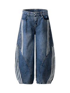 Contrast Side Stripe Denim Barrel Jeans