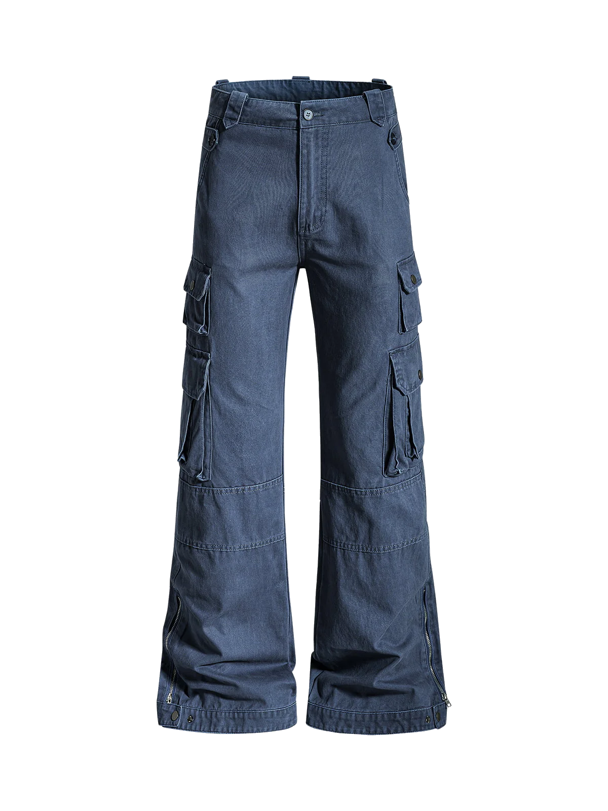 Vintage Washed Multi-Pocket Adjustable Strap Flare Cargo Pants