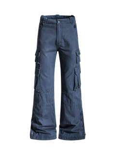 Vintage Washed Multi-Pocket Adjustable Strap Flare Cargo Pants
