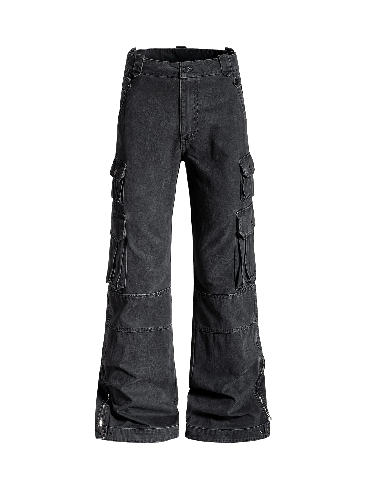 Vintage Washed Multi-Pocket Adjustable Strap Flare Cargo Pants