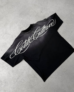 CROSSED SCRIPT TEE BLACK — flat lay