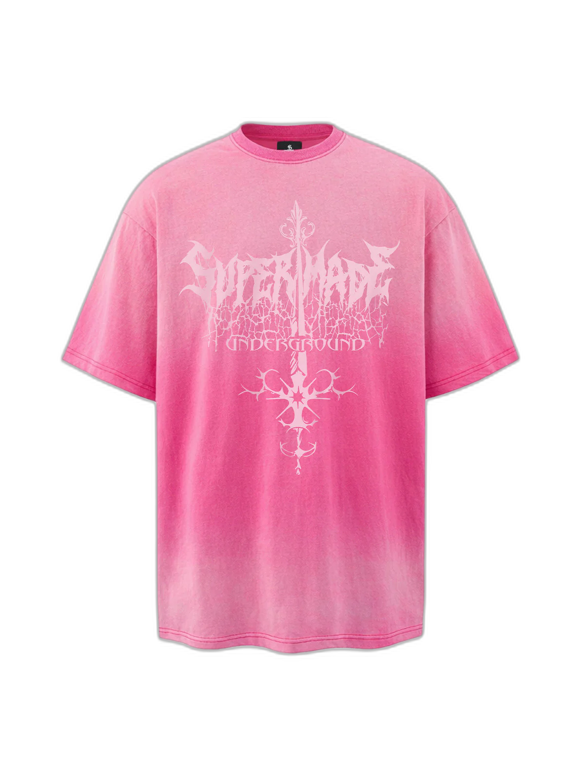Acid Wash Gothic Cross Spine Graphic Distressed T-Shirt