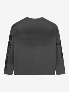 Waffle-Knit Distressed Gradient Print Long T-Shirt - Gris oscuro
