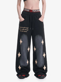 Spray Paint Star Print Distressed Sweatpants - Negro