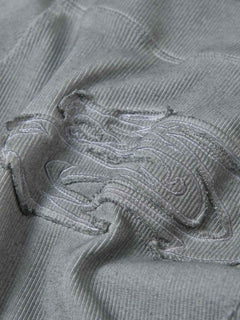 Vintage Washed Sculpted Seam Ribbed Long Sleeve T-Shirt - Light Grey