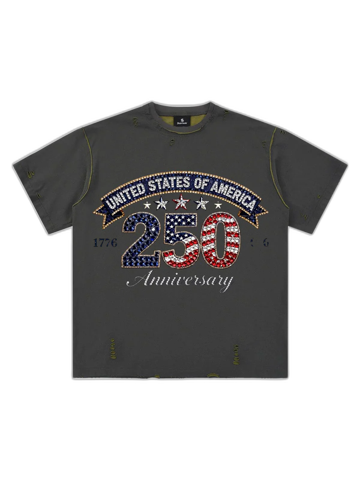 Rhinestone 250 Ripped Washed T-Shirt