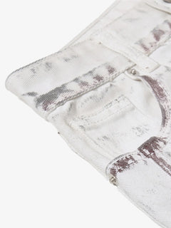 Cyber-Grunge Distressed Tinted Curved Jeans - White Gray