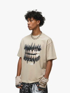 Spiked Teeth Graphic T-Shirt - Albaricoque