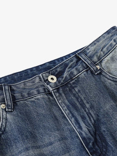 Vintage Washed Distressed Flared Denim Jeans - Azul