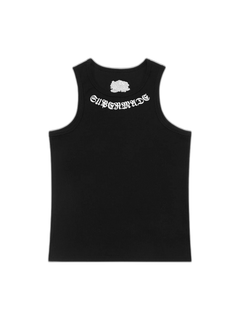 Gothic Lettering Embroidered Ribbed Vest - Negro