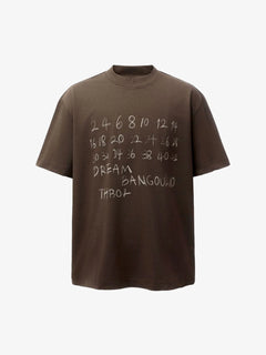 Hand-Drawn Numeric Jersey T-Shirt - Coffee