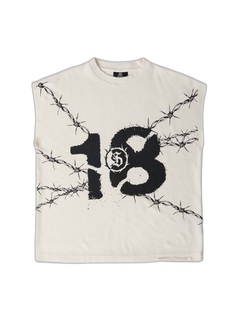 Waffle Thorn Print Sleeveless T-Shirt - Off-White