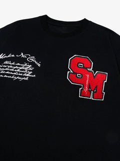 Retro Motorcycle Style Heavy Patch Embroidered T-shirt - Negro