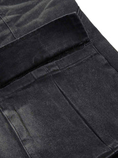 Washed Distressed Multi-Pocket Cargo Jeans - Negro