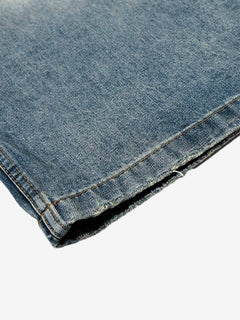 Washed Metal Hook Front Design Barrel Jeans - Azul