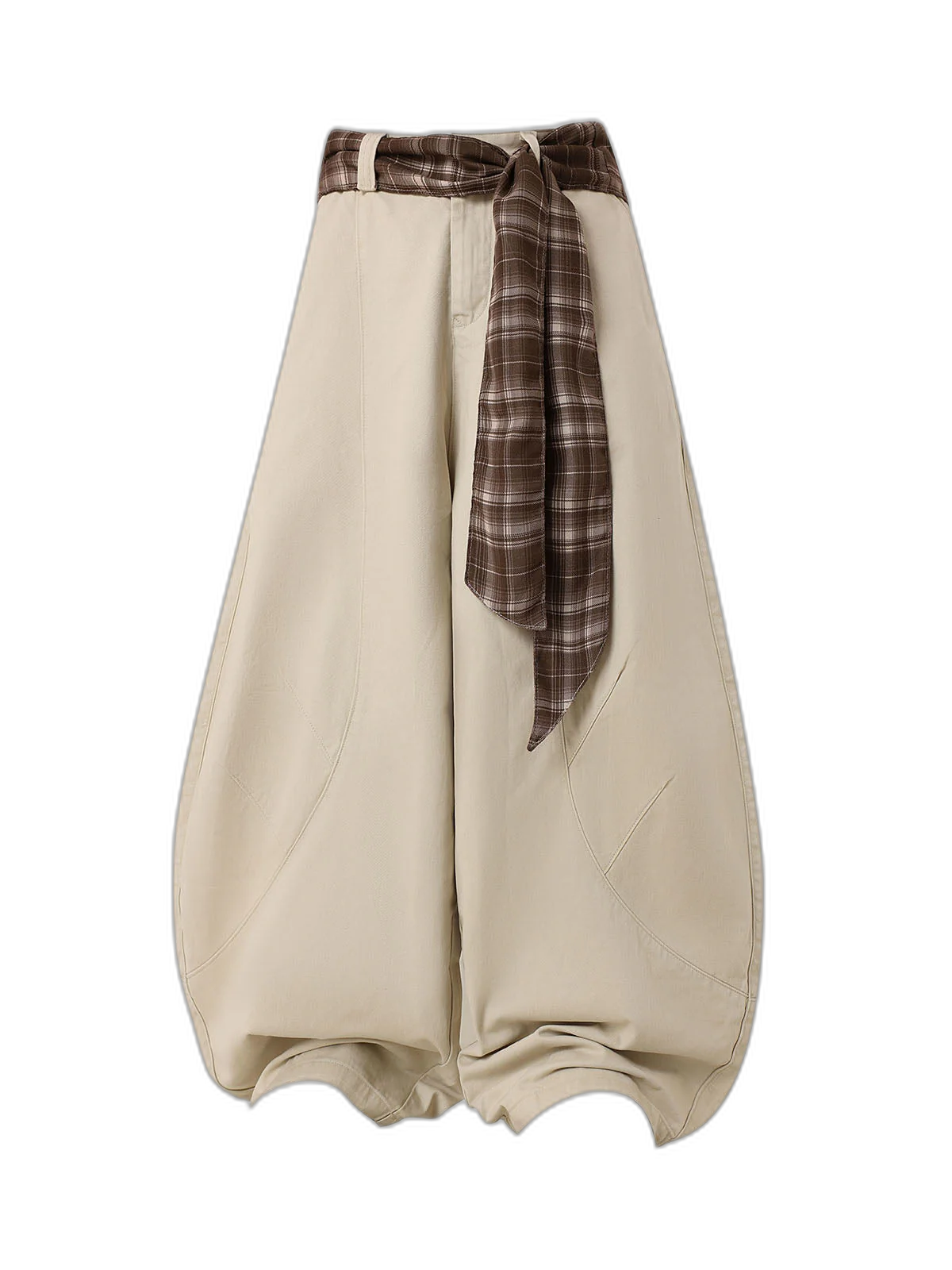 Sash-Belt Curved Balloon Pants