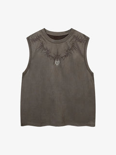 Suede Thorn Embroidered Vest - Coffee