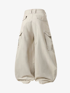 Curved-Hem Baggy Cargo Pants - Khaki