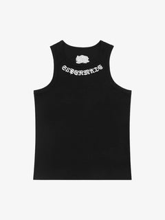 Gothic Lettering Embroidered Ribbed Vest - Negro