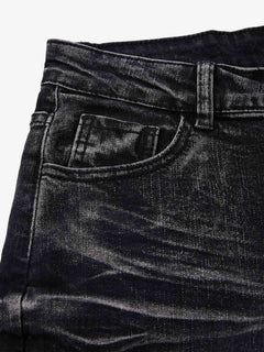 Vintage Distressed Button Fly Ruched Panel Flared Jeans - Negro