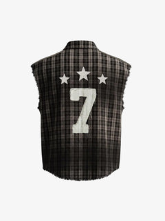 Vintage Punk Distressed Plaid Sleeveless Shirt - Dark Brown