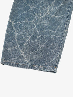 Retro Crackle-Washed Barrel Jeans - Azul