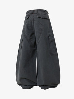Curved-Hem Baggy Cargo Pants - Washed Ash
