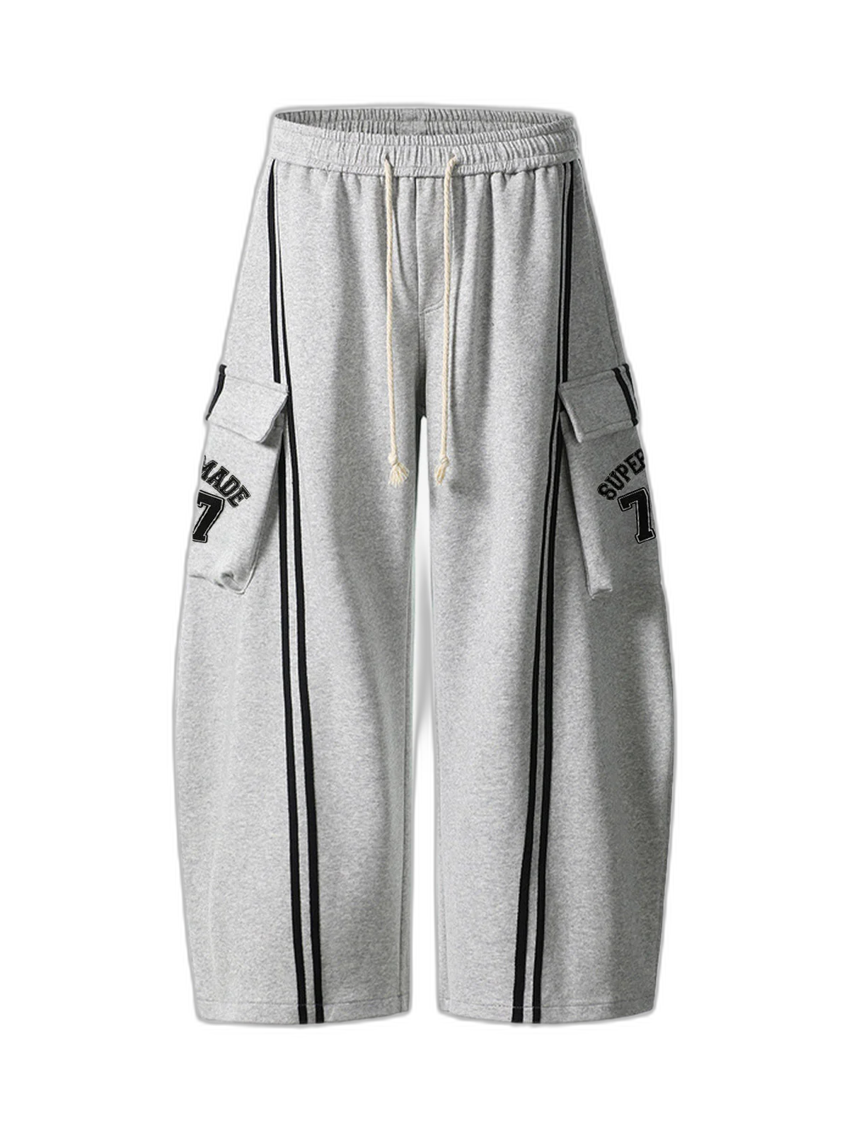 Cotton Web Stitching Letter Print Drawstring Barrel Pants
