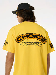 Retro Motorcycle Style Heavy Patch Embroidered T-shirt - Amarillo