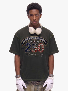Rhinestone 250 Ripped Washed T-Shirt - Gris