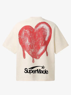 Skeleton & Melted Heart Graphic Waffle Knit T-Shirt - Beige