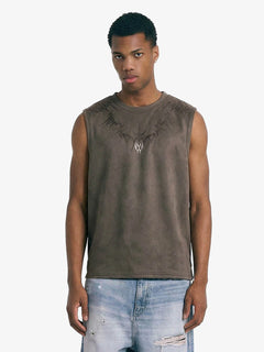 Suede Thorn Embroidered Vest - Coffee