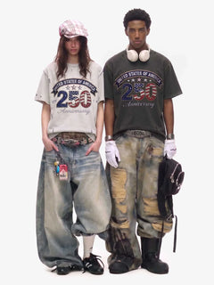 Rhinestone 250 Ripped Washed T-Shirt - Gris