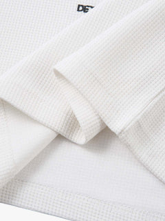 Letter Print Waffle Cross Long-Sleeved T-Shirt - Blanco