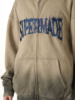 SUPERMADE Thorn Embroidery Zip Hoodie - Sand Color