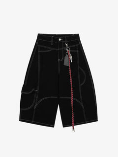 Denim Welt-Embellished Cargo Jorts - Negro