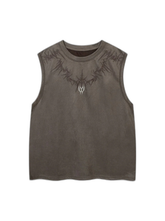 Suede Thorn Embroidered Vest - Coffee