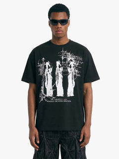 Gothic Statuette Cotton Jersey T-Shirt - Negro