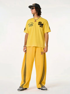 Fleece Vintage Side Stripe Drape Paratrooper Machete Wide Leg Pants - Amarillo