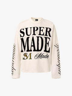 Retro Letter Print Waffle Simplicity Long-Sleeved T-Shirt - Albaricoque