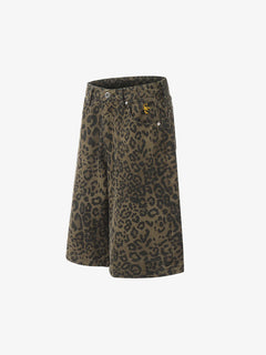 Leopard Print Cotton Wide Leg Shorts - Leopardo