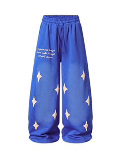 Spray Paint Star Print Distressed Sweatpants - Royal Blue