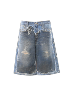 Retro Deconstructed Denim Shorts - Azul