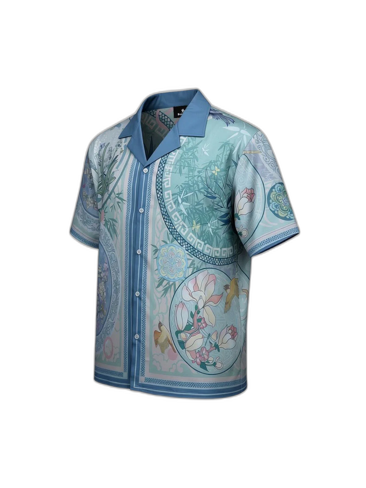 Porcelain Floral Cuban Collar Shirt