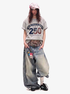 Rhinestone 250 Ripped Washed T-Shirt - Albaricoque