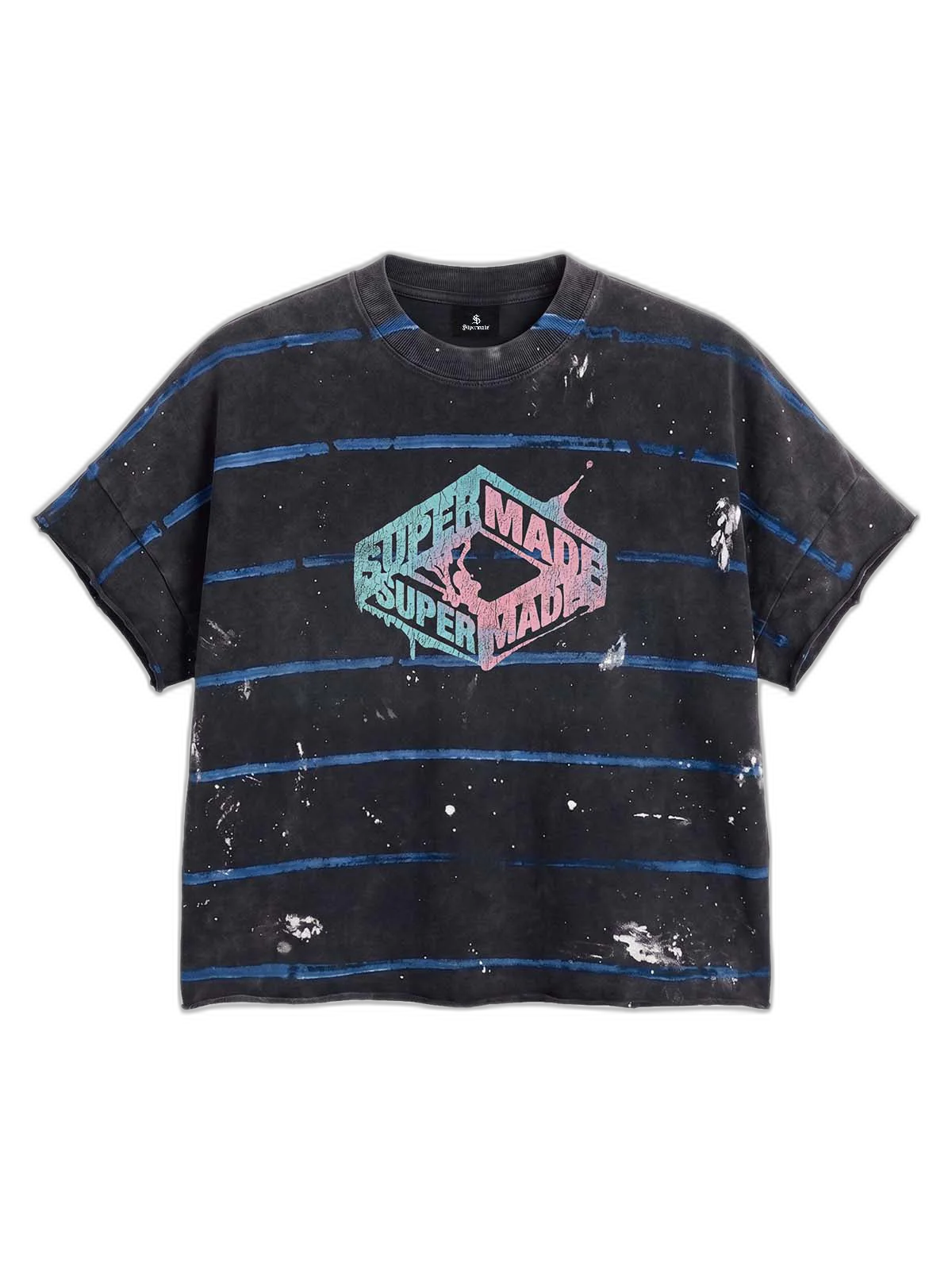 Vintage Washed Striped Paint Splatter Graphic T-Shirt