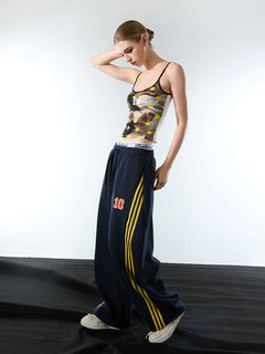 Fleece Vintage Side Stripe Drape Paratrooper Machete Wide Leg Pants - Azul oscuro