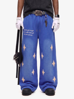 Spray Paint Star Print Distressed Sweatpants - Royal Blue
