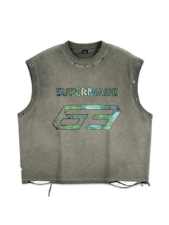 Vintage Washed 63 Graphic Sleeveless T-Shirt - Gray-Green